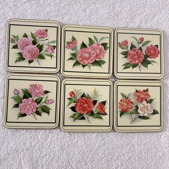 Vintage Royal Table Satin Finish Pink Flower Coasters x6 - Picture 5 of 14